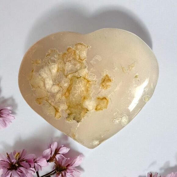 Flower Agate‎ Heart Carving (#7) - Picture 1 of 10